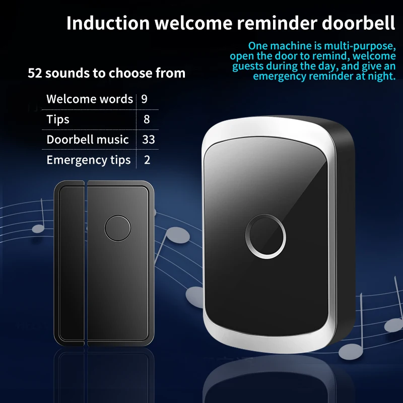 

CACAZI wireless door magnet 918 feet 280 meters range 52 melody alarm windows M20 household anti-theft magnetic sensor shop alar