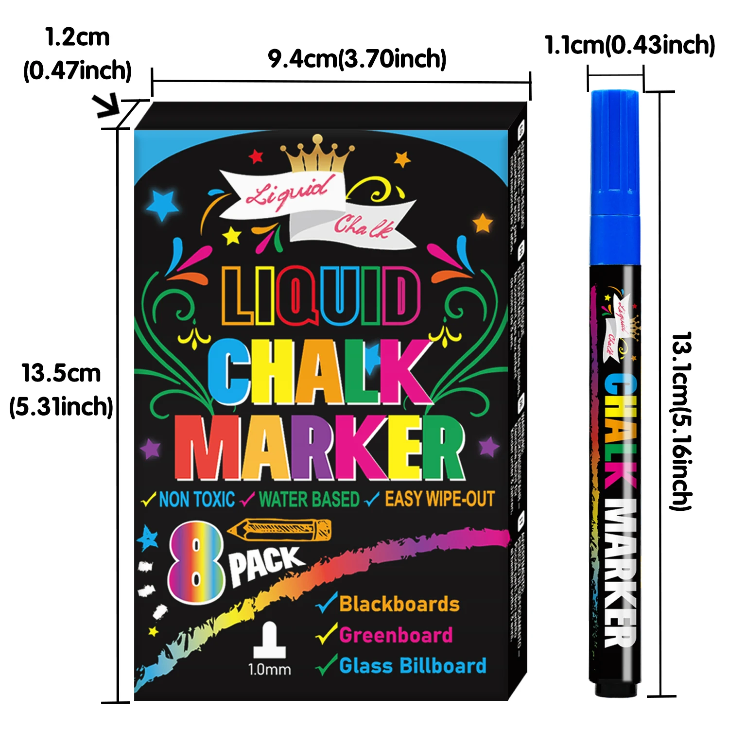 Fensterkreidemarker für Glas, abwaschbar, 8 Farben, Jumbo Flüssigkreidemarker 1mm/6mm 3-in-1 Spitze, dicke breite Spitzen, große Kreidetafel – Detail 11
