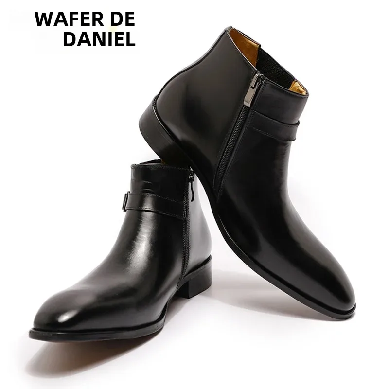 Botas de cuero auténtico para hombre, botines italianos clásicos