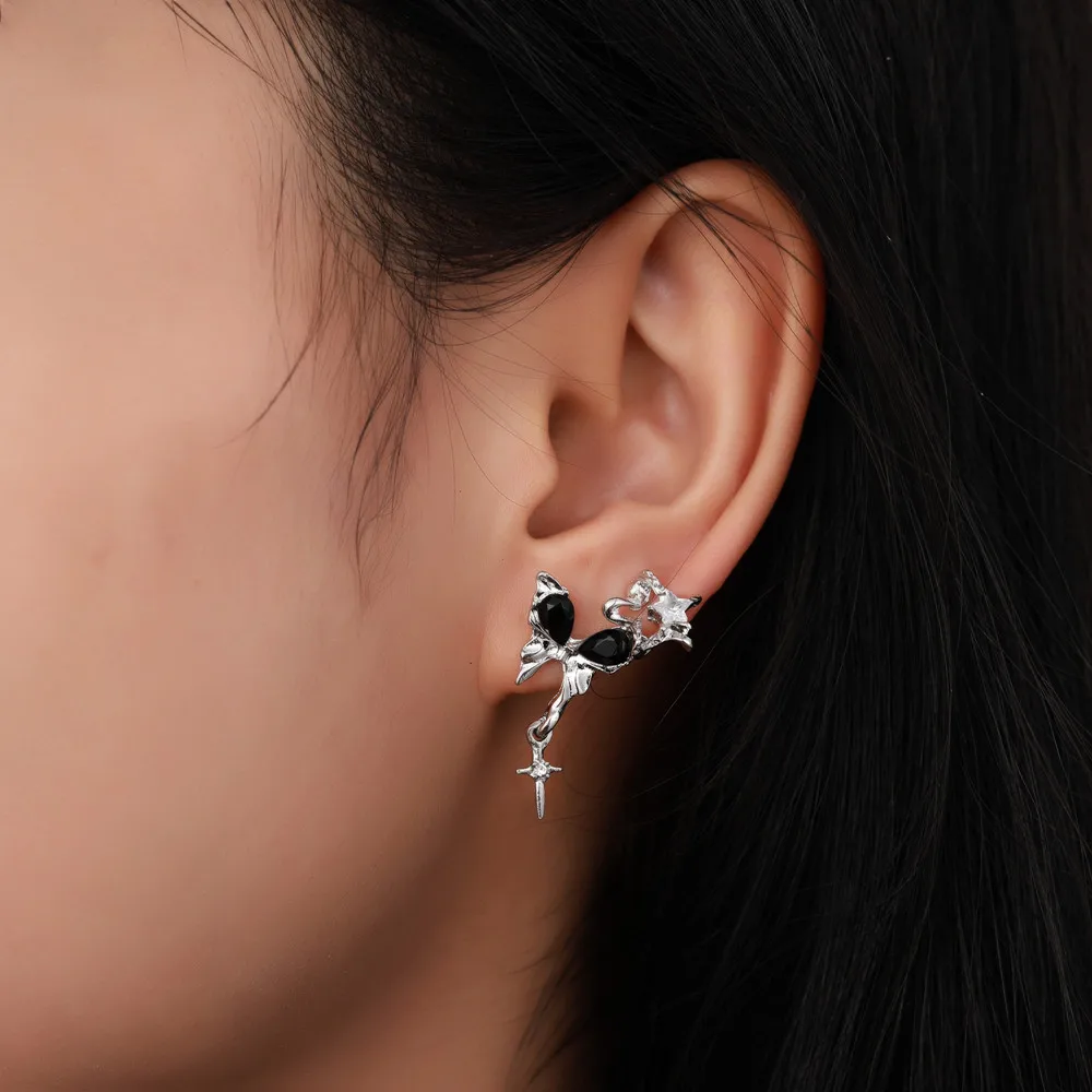 Goth Black Butterfly Crystal Star Earring Set For Women Girl Vintage Aesthetic Heart Stud Earring Trendy Y2K Jewelry Accessories - Image 4