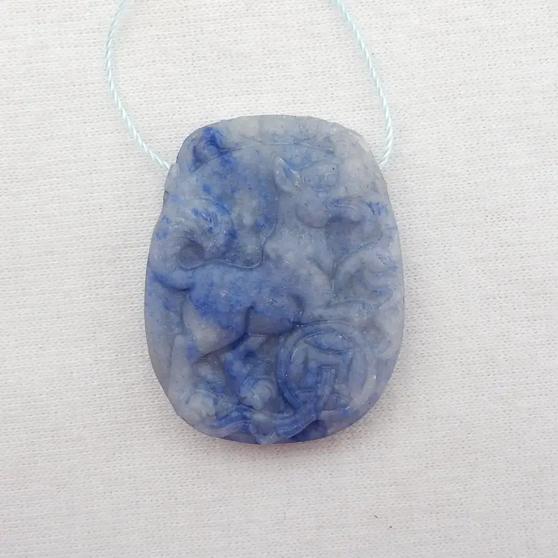 Semiprecious Fashion Fine Jewelry DIY Making Blue Aventurine Carved Animal Dog Pendant Bead Necklace Accessories 35x27x12mm 12g
