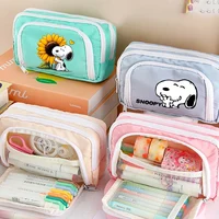 Snoopy Kawaii Pencil Case 3 Layers Pen Bag Large Capacity Korean Organizer Pouch for Student Back To School Supplies Stationery 1