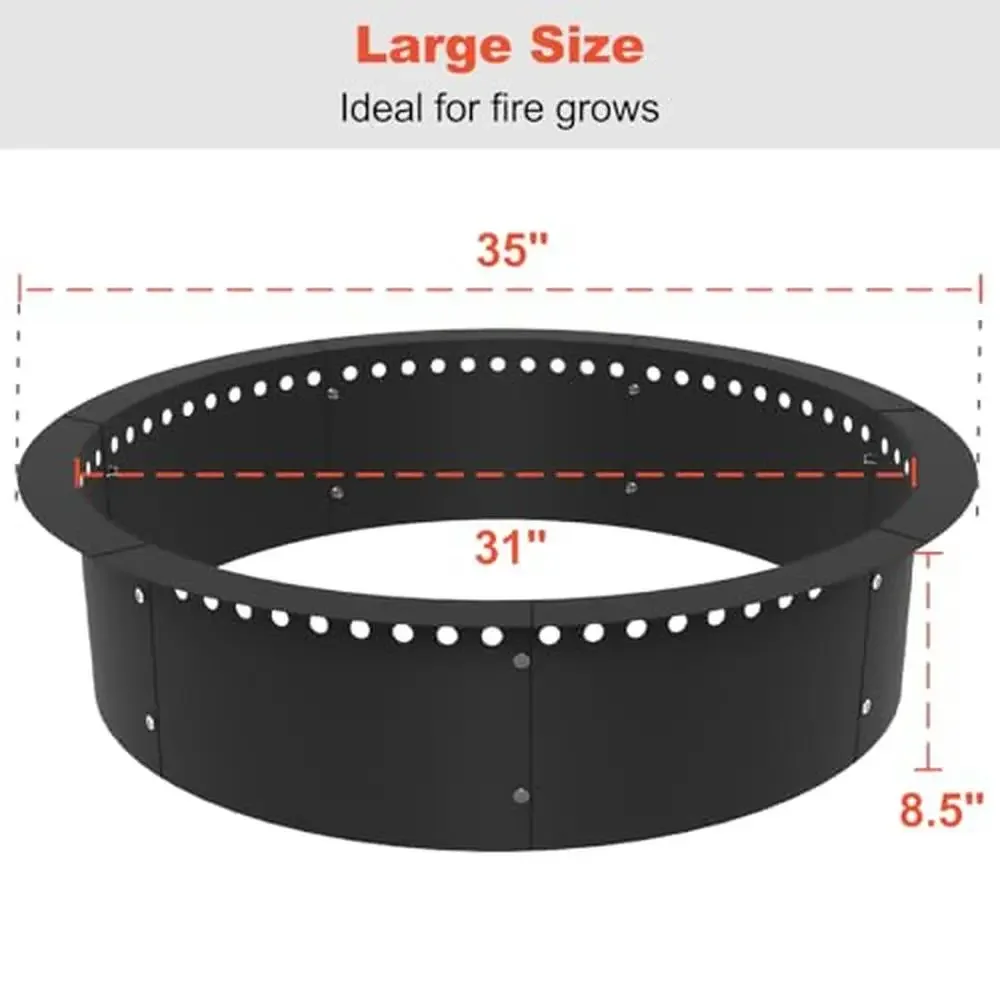 Outdoor Fire Pit Ring Liner 35-Inch Heavy Duty Steel Insert DIY Bonfire Pit Ventilation Holes Large Size Easy Assembly Safe