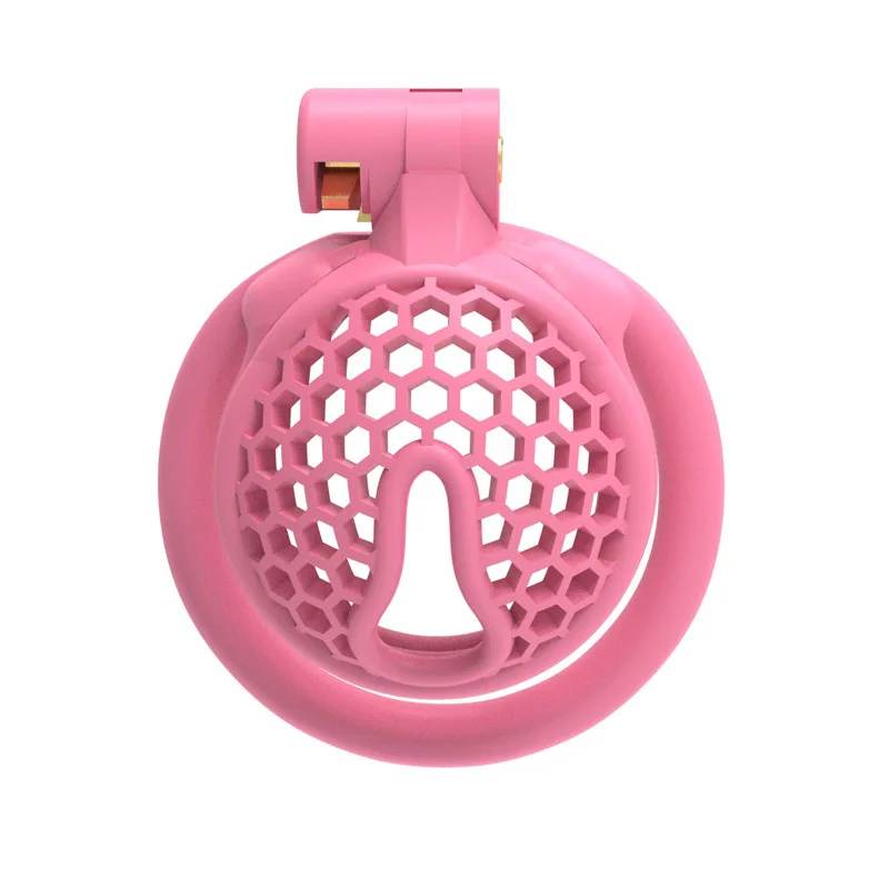 New Mini Honeycomb Chastity Lock with 4 Size Rings Pink Breathable CB Lock Male Chastity Device Adult Erotica Male Sex Toys