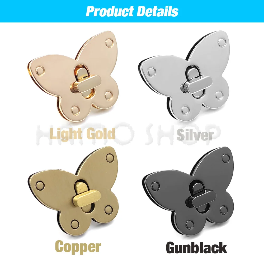 1pc Metal Butterfly Shape Turn Lock Clasp Buckle for Leather Craft Women Handbag Purse Closure DIY Hardware Accessories