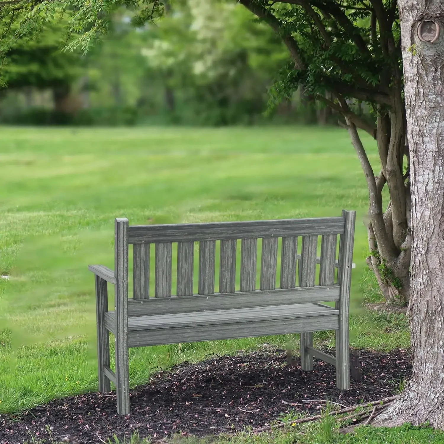 NEW-Outdoor Bench, 2-Person Garden Bench, Poly Lumber Patio Bench for Outdoors, Porch, and Park (Grey)