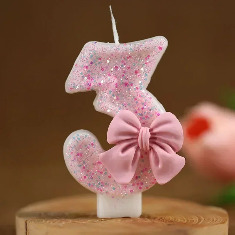 Number 1 2 3 4 5 6 7 8 9 3D Cake Candle Pink Glitter Birthday Candle Number Candle Cake Topper Birthday Party Cake Decor