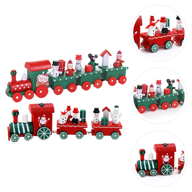 2pcs Christmas Train Desktop Adornments Wooden Train Ornaments for Christmas 2