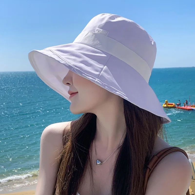 

Summer women's foldable anti-UV large-brimmed fisherman hat for outdoor face shading, sun protection, travel, and beach outings