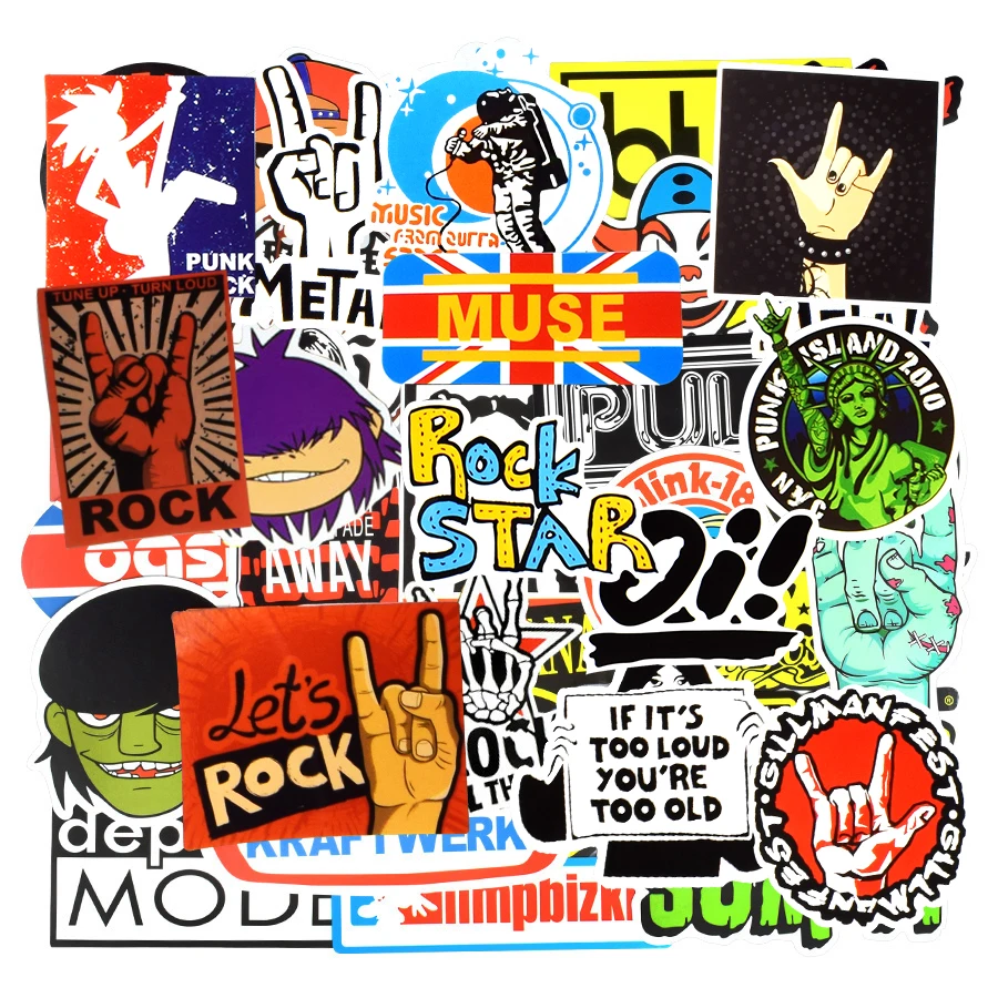 10/50/100pcs Fashion ROCK Music Graffiti Stickers Band Aesthetic for Ipad  Phone Guitar Motorcycle Skateboard Luggage Bottle