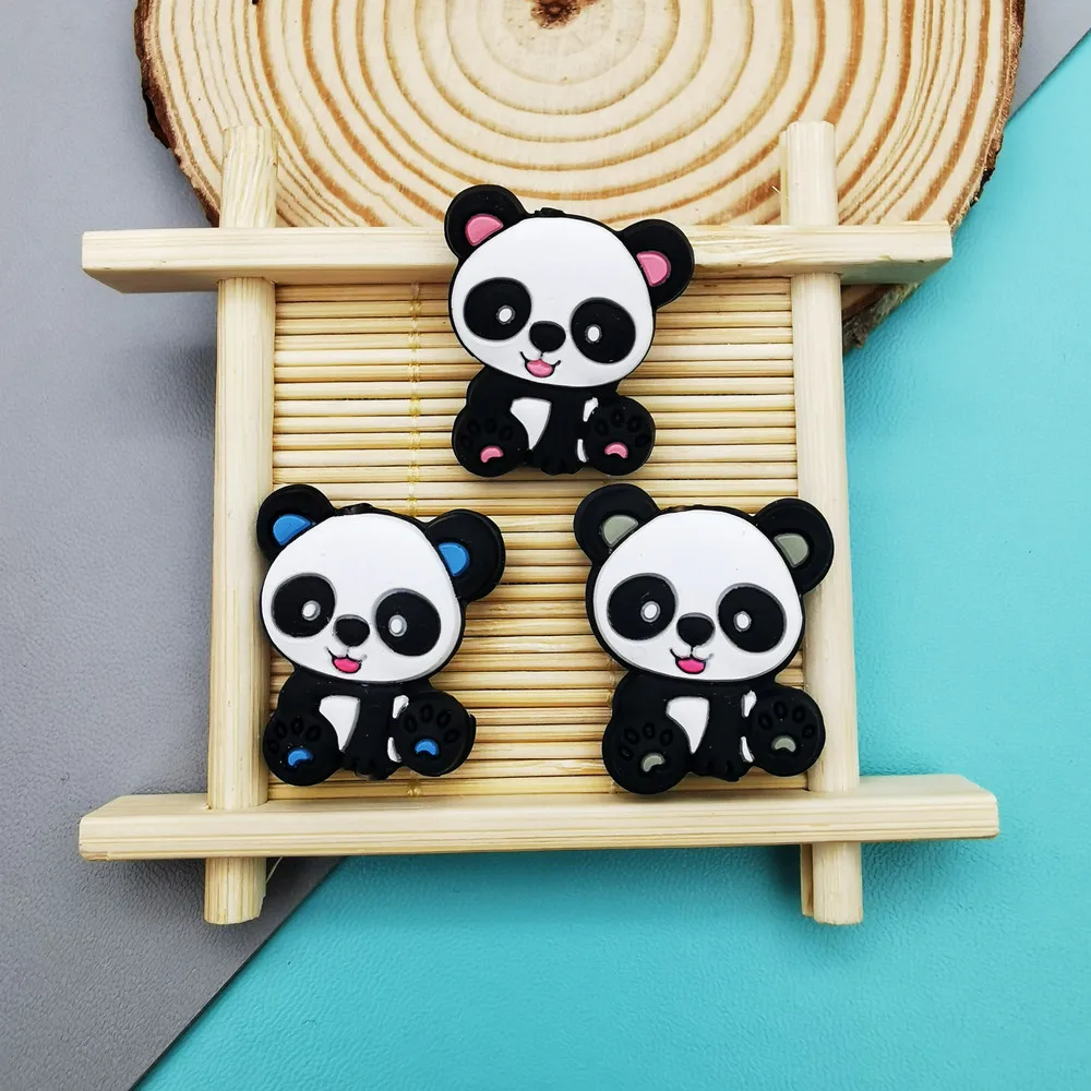 27mm 10pc/lot Panda Silicone Beads Baby Teething Pacifier Chains Toy Necklace Accessories Safe Food Grade Nursing Chewing Kawaii coskiss new panda silicone teethers food grade animal baby teething gift chewing toddler toys rodent accessories molar toy
