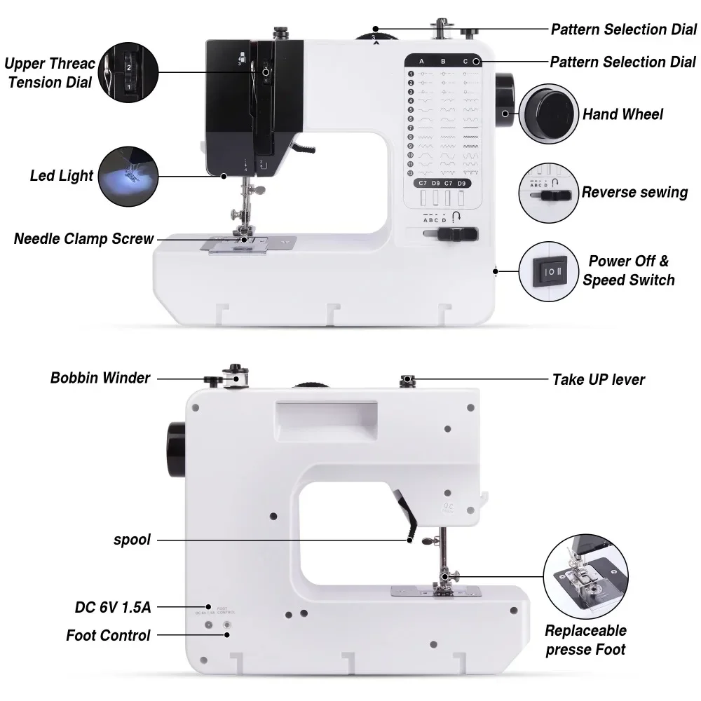 Sewing Machine for Beginners 38 Built-in Stitches with Extension Table &Dual Speed 6