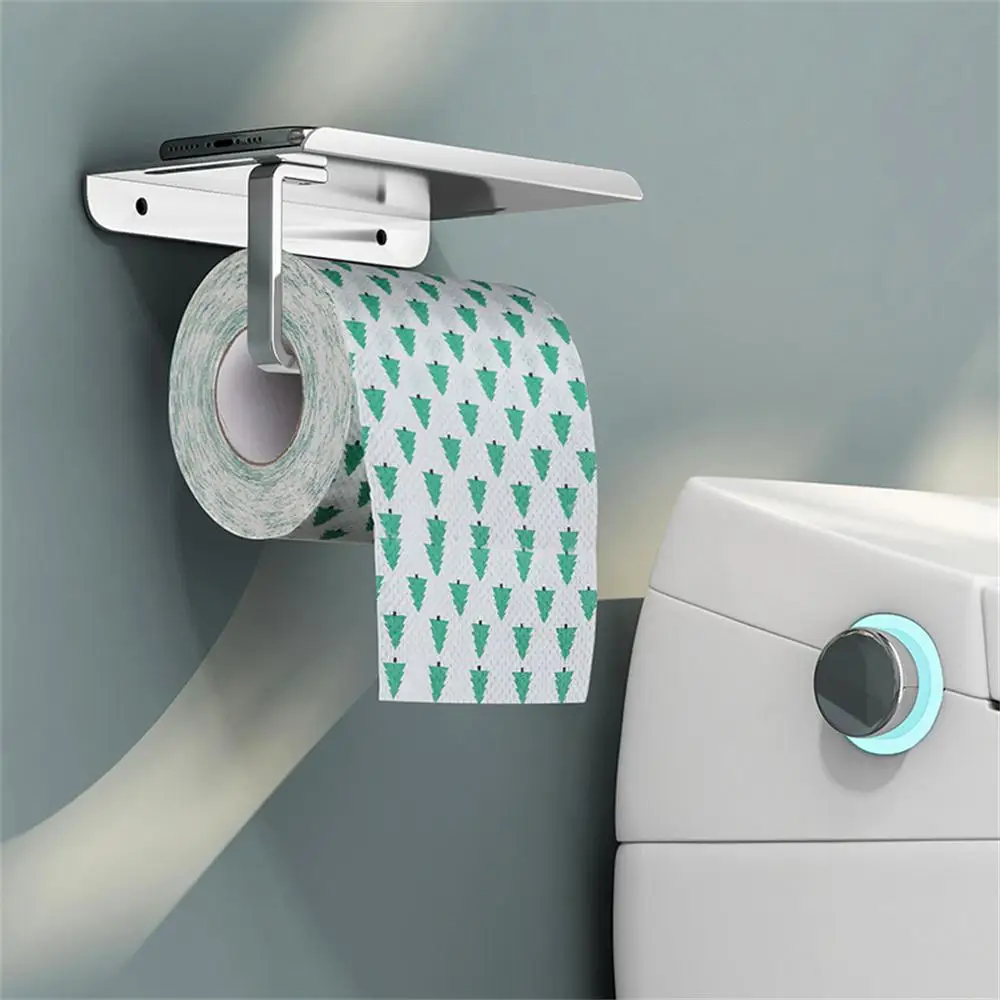 Aluminum Alloy Toilet Paper Holder Acrylic Tray Bathroom Accessories Kitchen Wall Hanging Punch-Free Toilet Paper Roll Holder