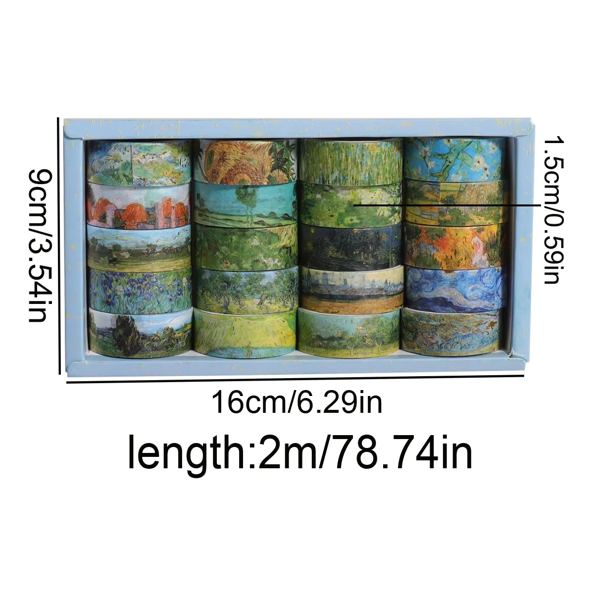 20 롤 빈티지 골드 호일 와시 테이프 세트, 유화 스타일 스크랩북 종이, 문구류, DIY 선물 장식 공예 용품