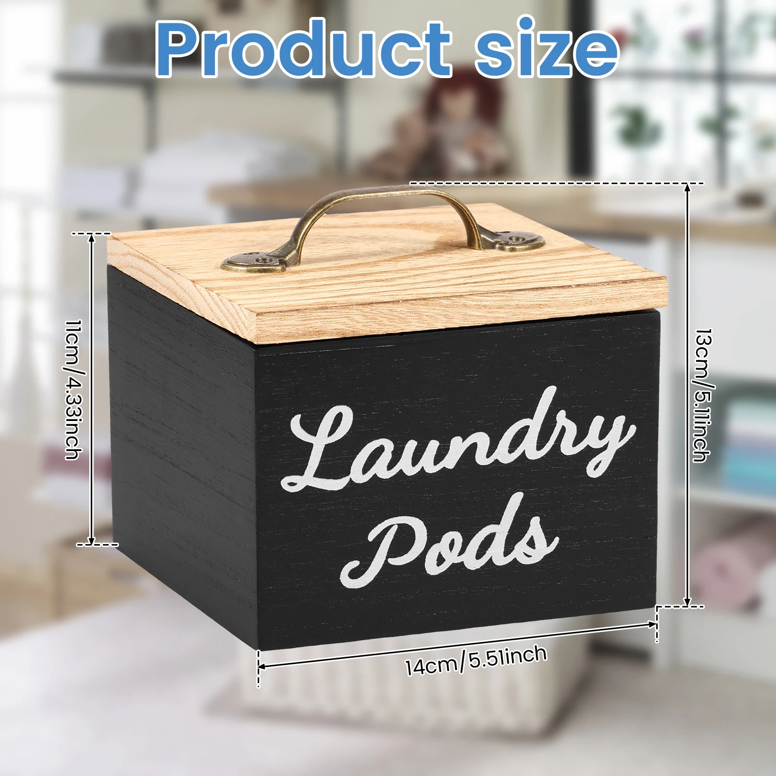 Description Picture 3 of itemLaundry Pods Container Wooden Dishwasher Storage Box Washing Capsules Holder with Lid Multipurpose Dryer Sheet Container
