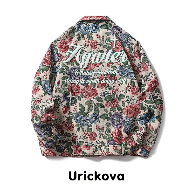 Men's Baggy Jacket Abstract Flower and Grass Embroidery Splicing Hip Hop Single Breasted Coat Couple Fashion Streetwear 2023 New защитное кварцевое покрытие grass detail hydro wet coat для кузова авто dt 0104 500 мл 488687