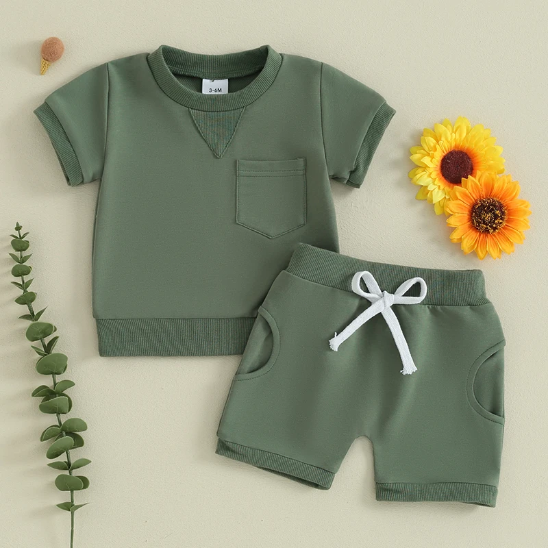 Baby Boy Summer Clothes Solid Color Short Sleeve T Shirt Tops and Shorts 2Pcs Outfits Sets 2