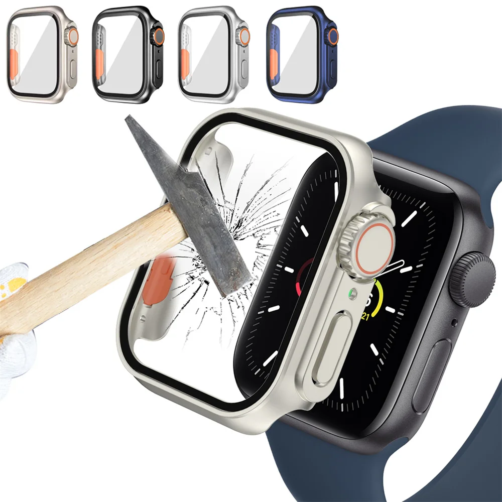 Vetro Temperato + Custodia Per Apple Watch Cover Series 9 8 7 4 5 6 Se 45Mm 44Mm Pellicola Proteggi Schermo Apple Watch Accessori