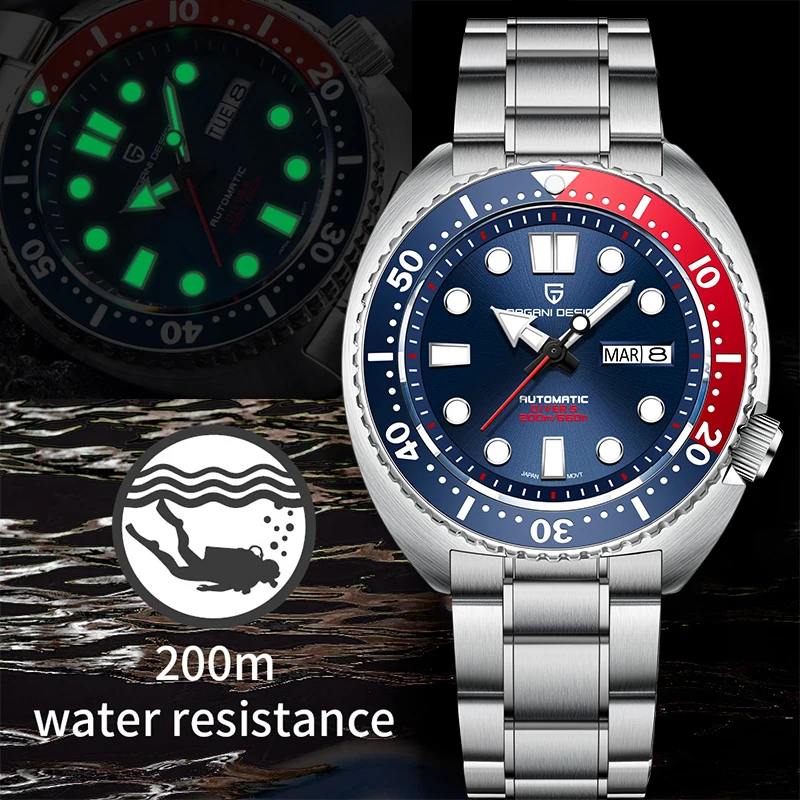 PAGANI DESIGN New Men's Automatic Watch 20ATM Water Resistant Sea Turtle Automatic Diver's Sports Men's Wristwatch Reloj Hombre 1