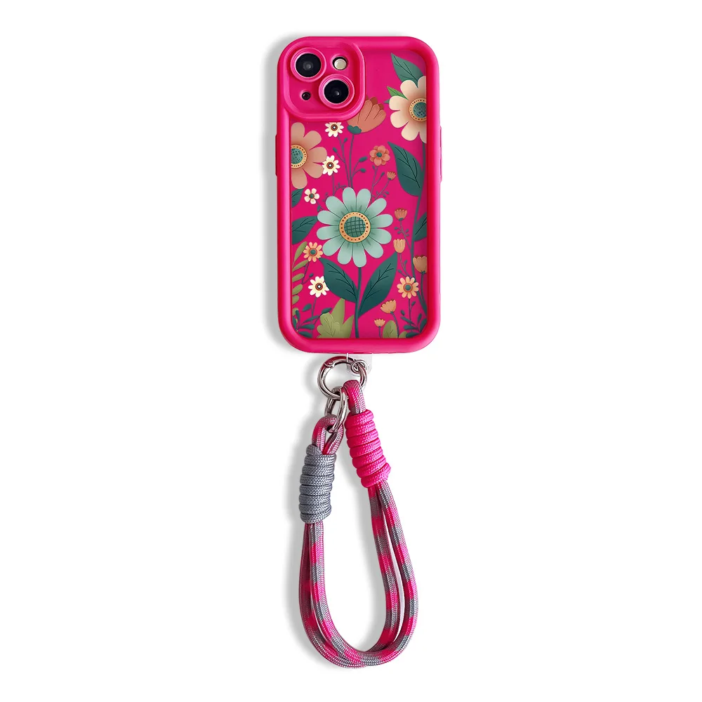 Floral Wrist Chain Lanyard Phone Case with Soft TPU Cover