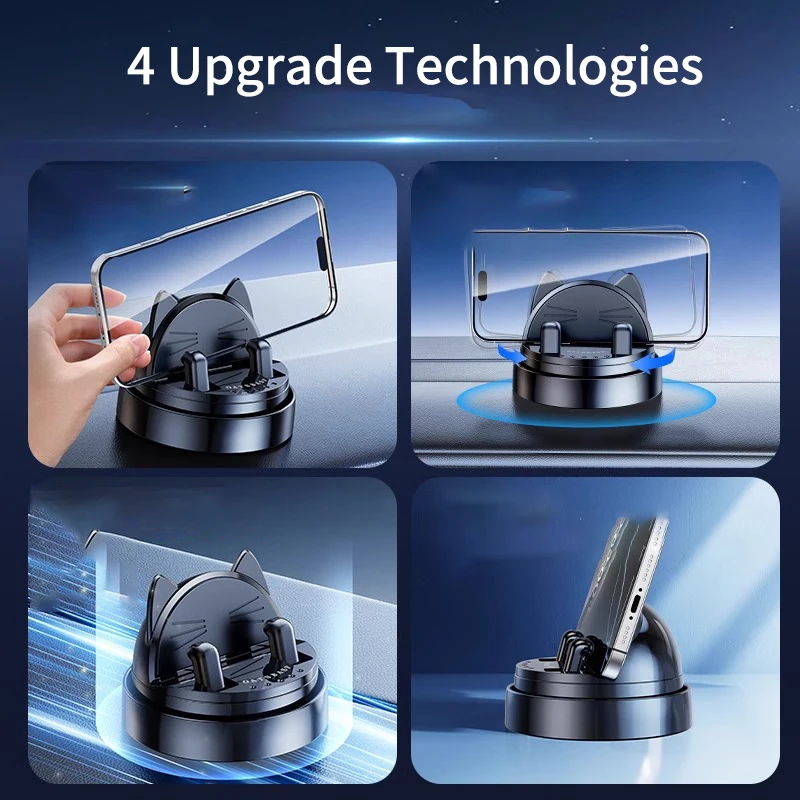 Eary Cat Shape Car Phone Holder Mount Dashboard With 360 Rotation Adjustable Fit For Iphone 16 Pro Max Samsung Car Accessories