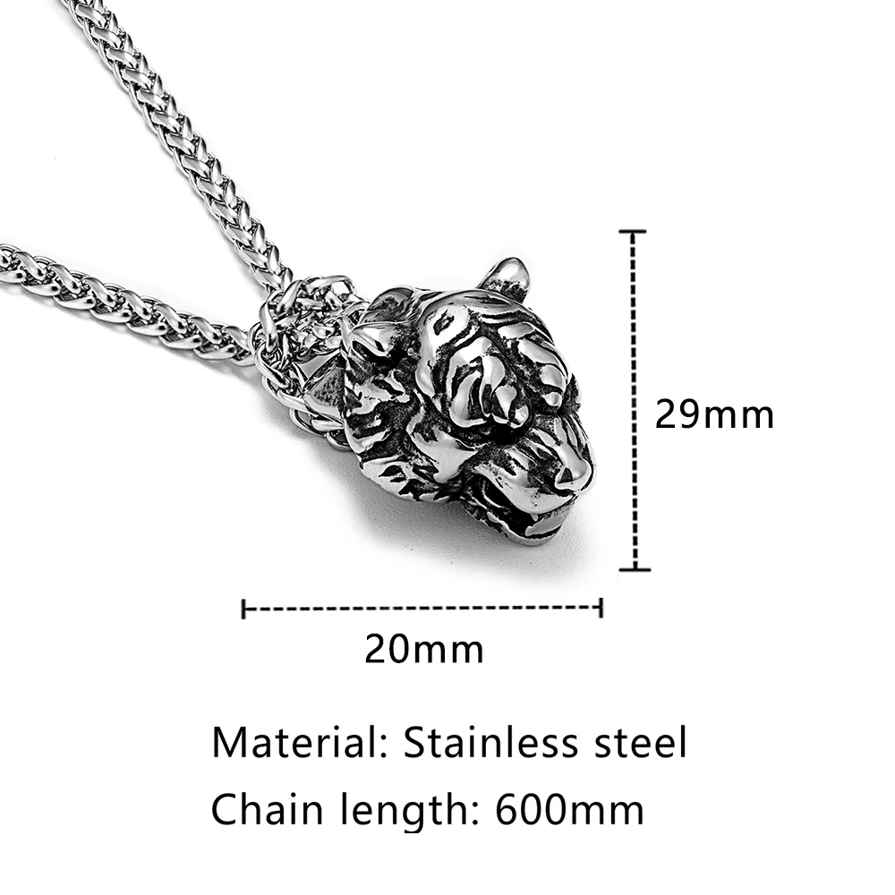 Retro Viking Tiger Head Necklace Men Stainless Steel Domineering