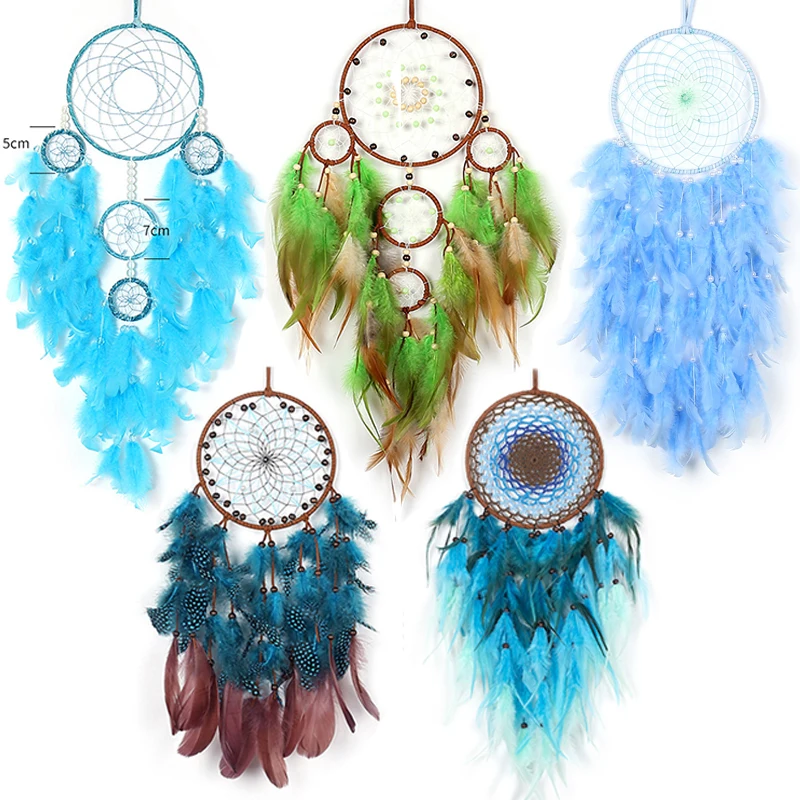 Feather Crafts Dreamcatcher Brown Wind Chimes Handmade  Net for wall Hanging dec 