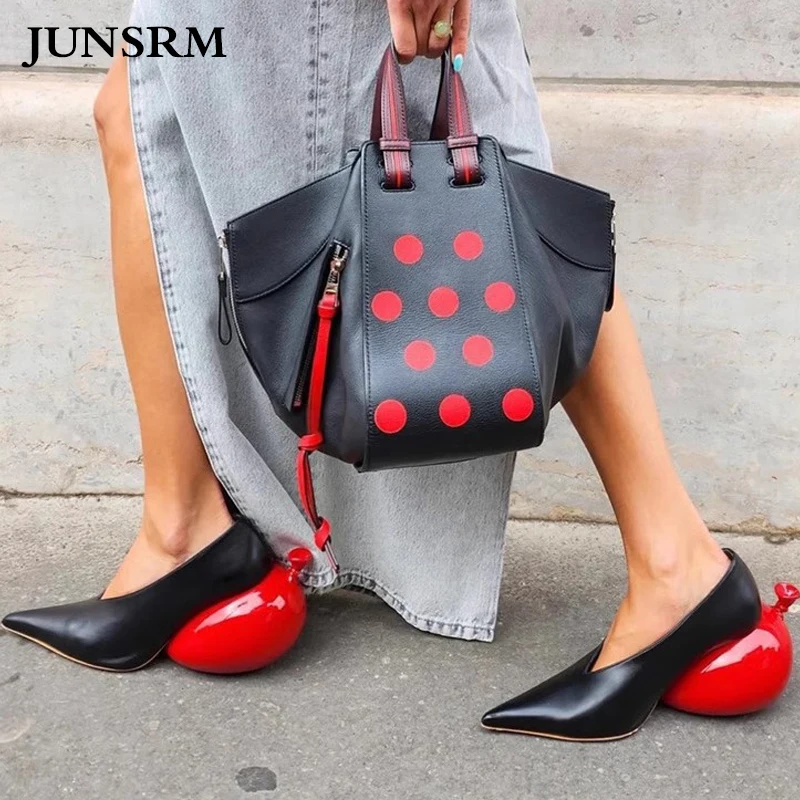 

Red Balloon Heel Pumps 2023 New Women Strange Style Pointed Toe Shallow High Heels Fashion Slip On Casual Runway Single Shoes