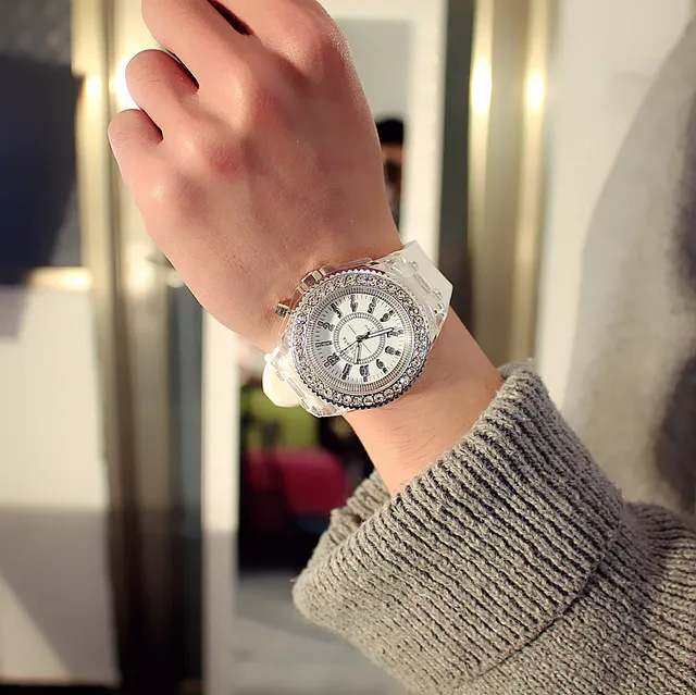 Women Flash Luminous Personalized Rhinestone Led Watch Trends Students Lovers Jellies Woman Men's Watches Light Wrist Watch 6