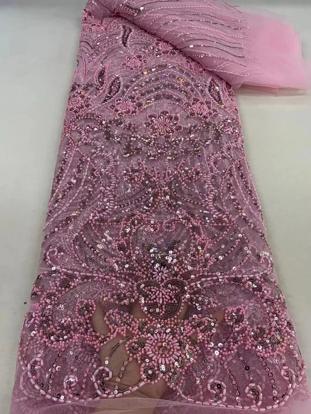 

Luxury Heavy Bead French Lace Fabric, 3D Sequins African Lace Fabric, High Quality Tulle Lace for Women, Luxurious Evening Dress