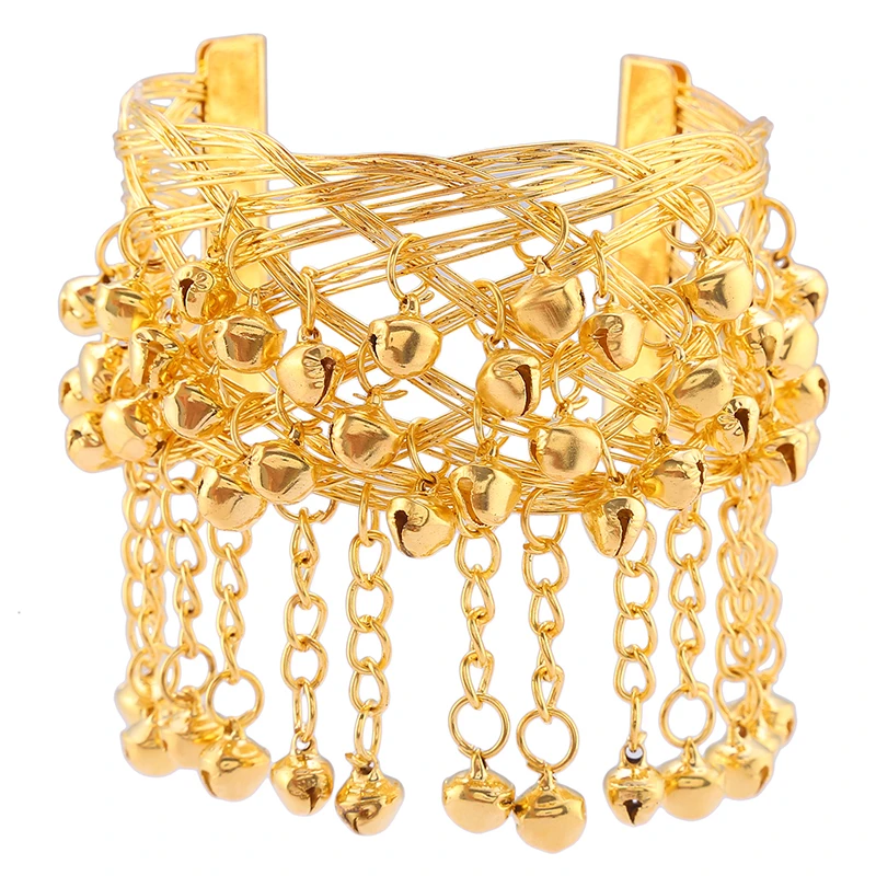 Fashion Belly Dance Gold Bracelet Ethnic Dance Metal Bell Arm Chain Clothing Bell Arm Ring Indian Performance Accessories