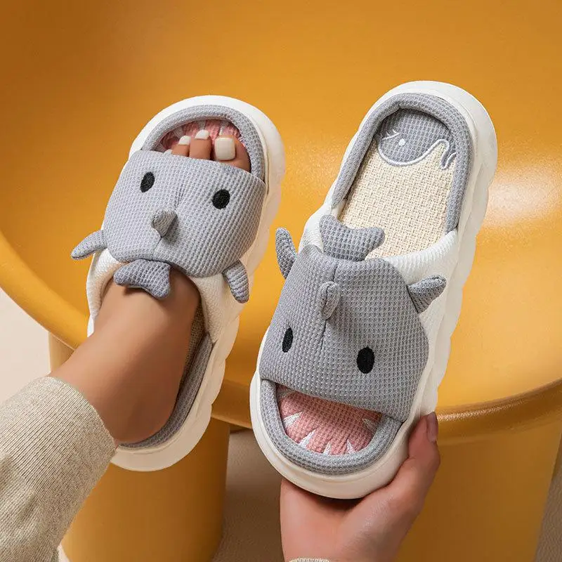 Linen Platform Slippers Women Home Cute Animal Cartoon Designer Shoes Girls Flats Fashion House Casual Footwear Elegant Big Size 3