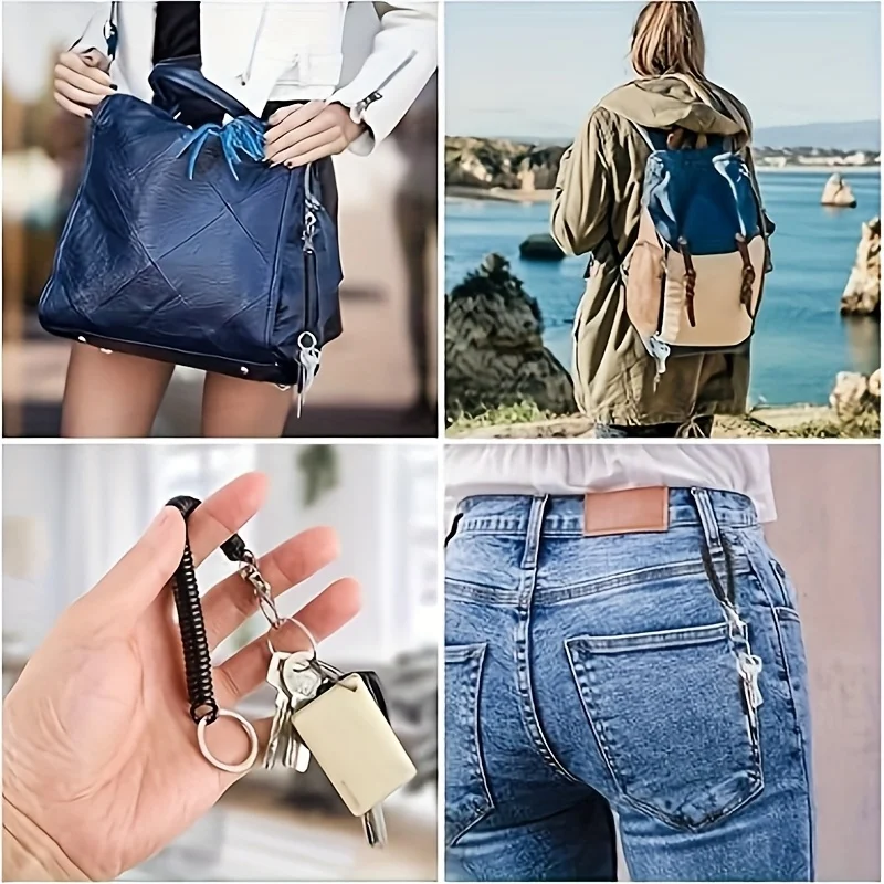 4-Piece Retractable Coil Keychain Set with Lobster Clasp