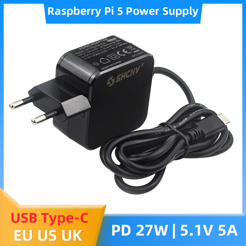 Raspberry pi Adaptador de Alimentação pd 27w 5.1v 5a Usb-c ue Eua uk Plug Carregador para Rpi Pi5