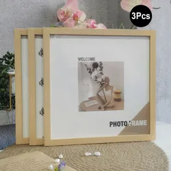 Set of 3 Elegant Square Wood Photo Frames for Wall or Desktop Decor (Wood Frame)