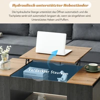 Table basse relevable 109,5 cm, cadre gris, table de salon moderne et élégante avec espace de rangement caché sous le plateau 2