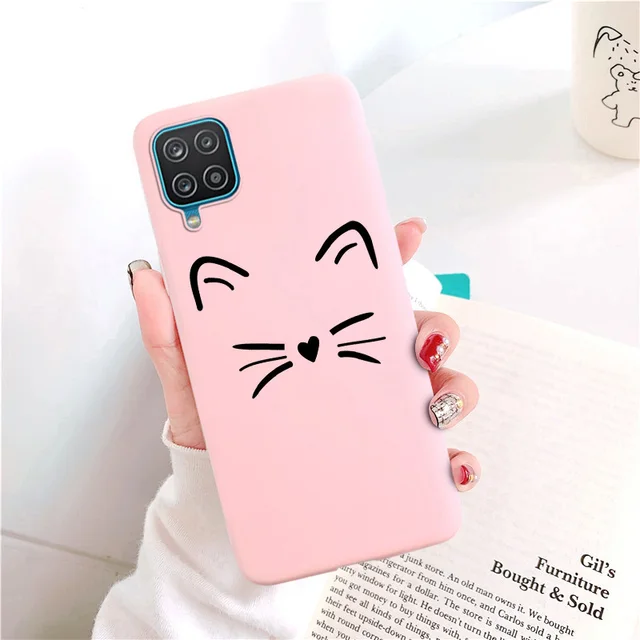 Candy Matte Soft TPU Case For Samsung Galaxy A12 Shockproof Silicone Back Cover For SamsungA12 A 12 SM-A125F Cases Red Cat Funda 009I043