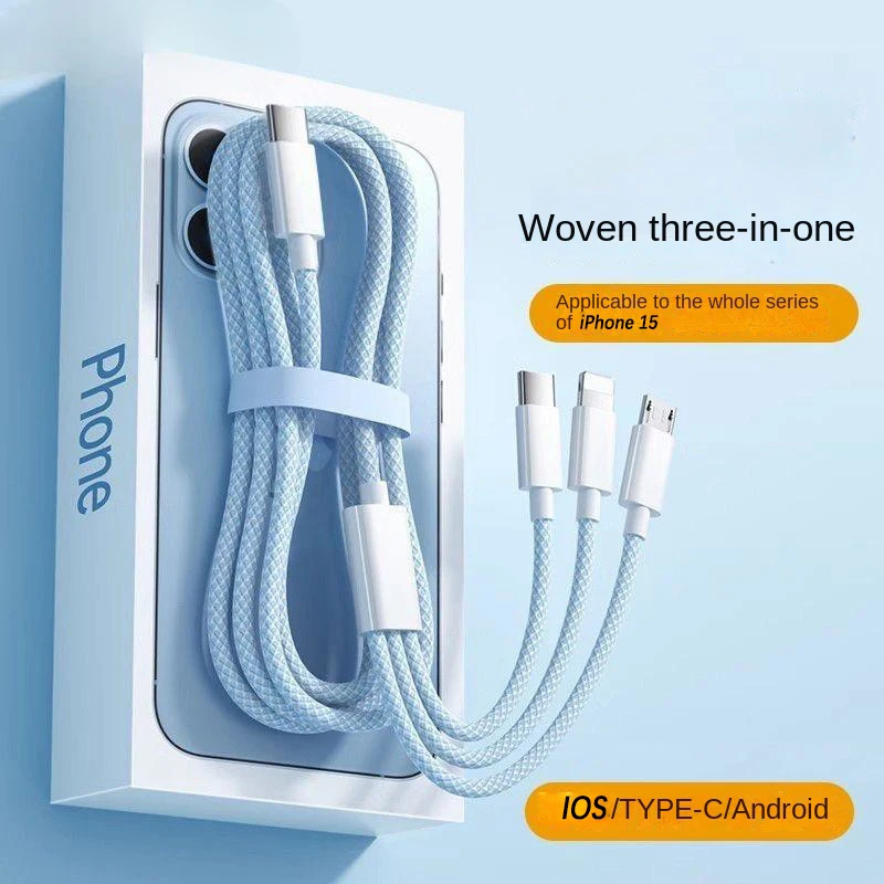 รูปสินค้า สายชาร์จเร็ว USB-C 3 in 1 สำหรับ iPhone 15 Huawei Samsung