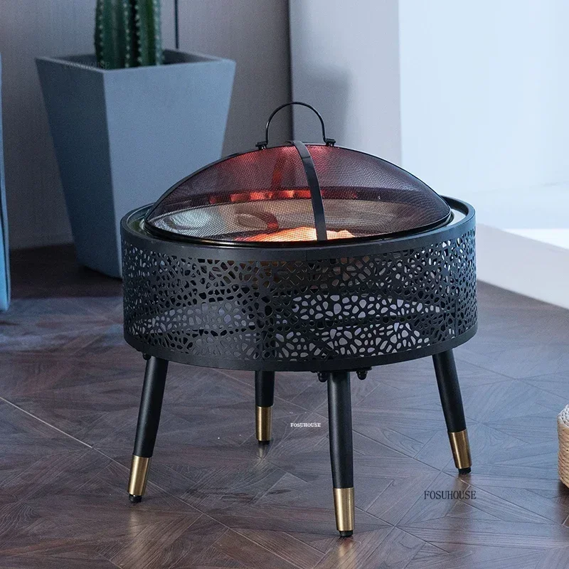 European Stainless Steel Fire Pits Household Indoor Charcoal Brazier Creative Smokeless Fire Pit Charcoal Stove Outdoor Heater