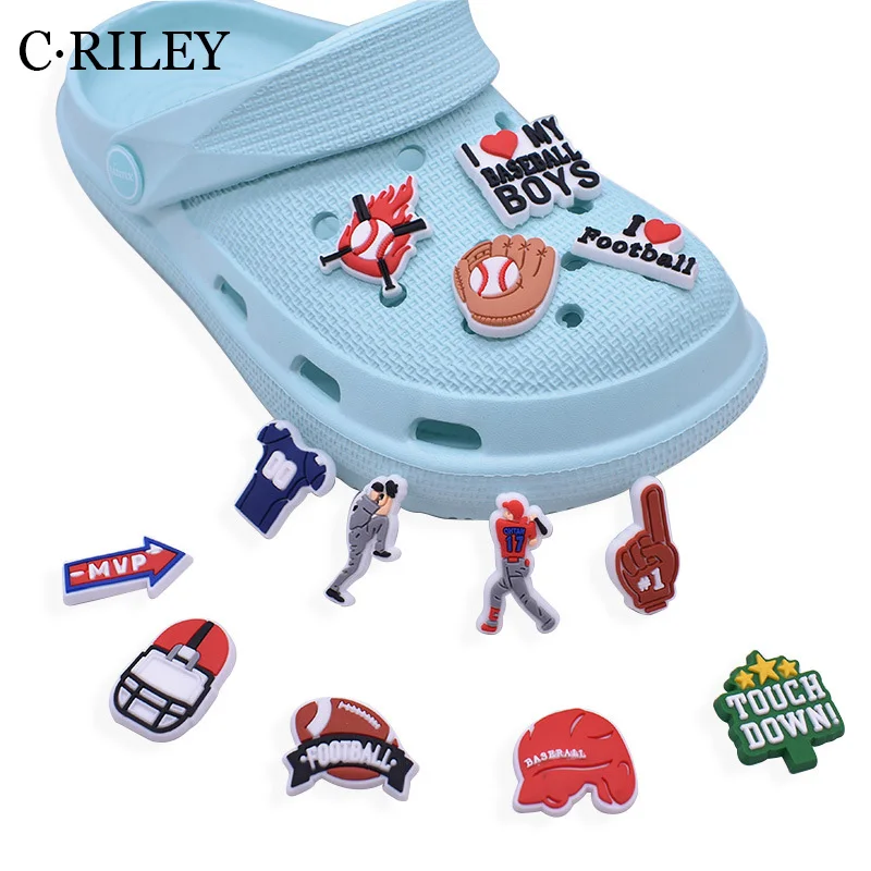 

14pcs Baseball Ball Games PVC Shoe Charms Accessories Croc Pin Jeans Buckle Decoration Fit Wristbands Adult Kids Party Gifts