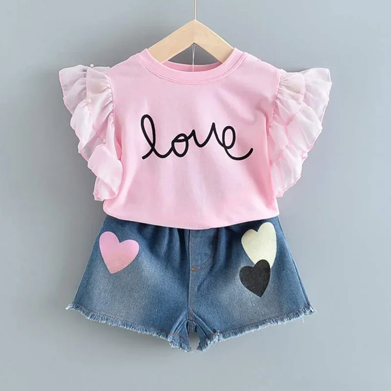 Bear Leader Kids Girl Clothes Fashion Sling Flower Bow Baby Girls Shirt + Stripe Shorts 2pcs Suit Children Clothing Sets