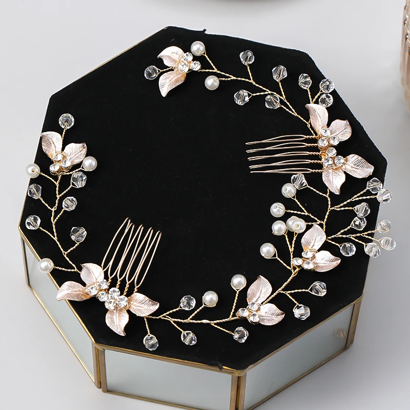 Hair Accessories Bridal Hair Accessories Bridal Jewelry Set Handmade Rose Gold Silver Color Hair Combs For Bride Women Pearls Hairbands Wedding Hair Accessories Bridal Jewelry