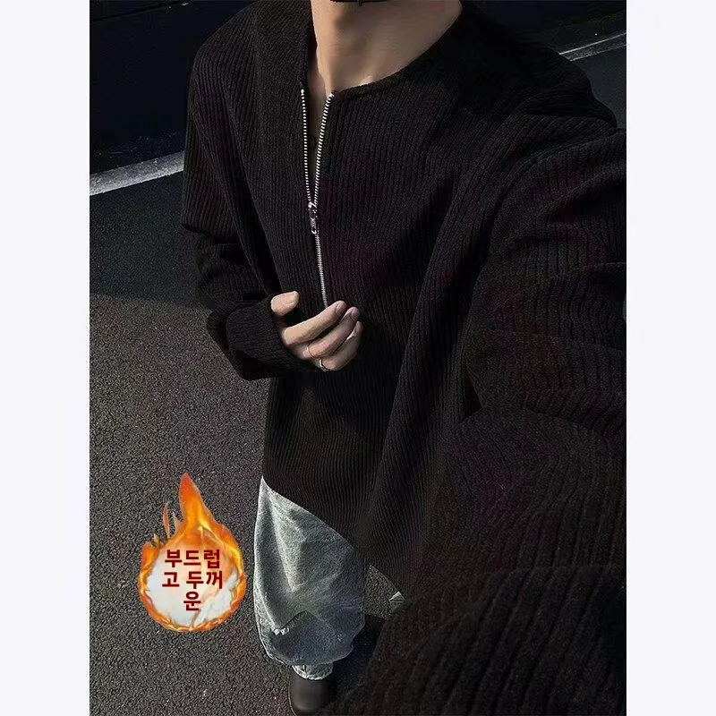 2025년 봄 남성용 긴팔 티셔츠 하프 지퍼 루즈핏 베이스 셔츠 이너웨어 텍스처드 레이어링 고급 폴리에스터 소재