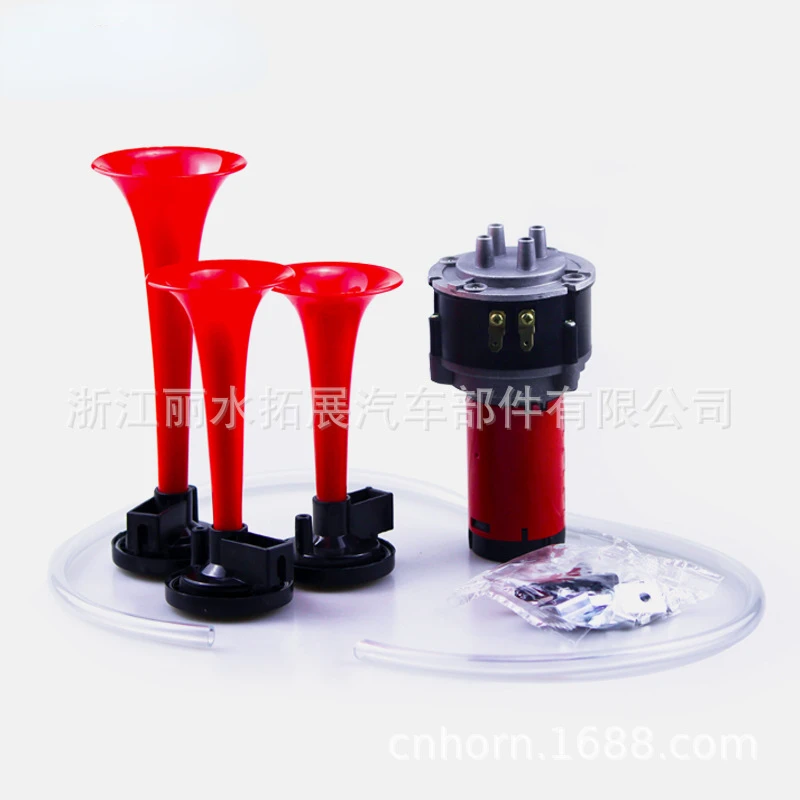 Automobile Motorcycle 3-Tube Electric Air Horn 12V Large Air Pump Train Horn High-Power Electric