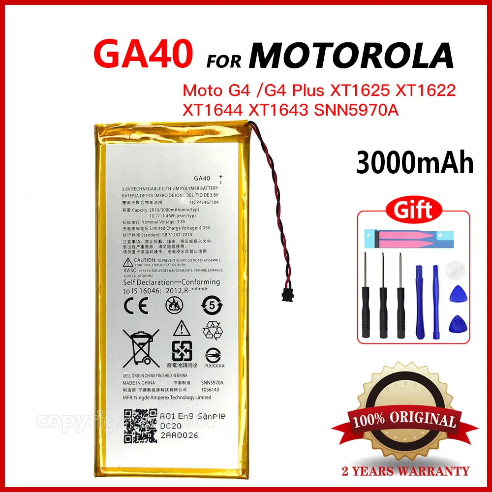 

100% genuine Original GA40 For Motorola Moto G4 /G4 Plus XT1625 XT1622 XT1644 XT1643 SNN5970A Phone New 3000mAh Battery