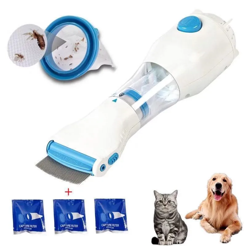 

Electric Lice Comb Pet Dog Cat Flea Removal Killer Hair Cleaner Stainless Steel Catcher With 3 filter screen