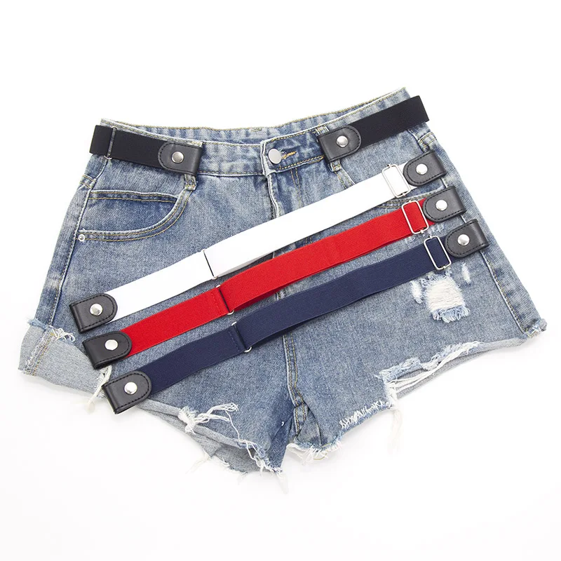 WomenElasticBeltWithoutBuckleCowboyCanvasBuckleFreeBeltLadiesJeansPantsWaistBelt