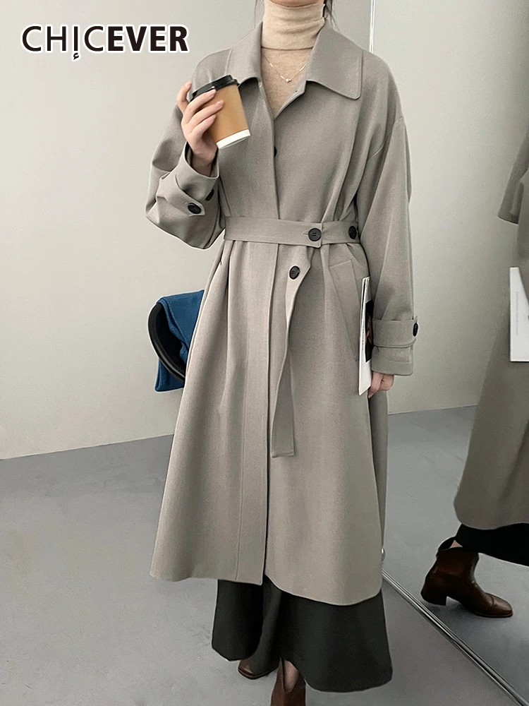 

CHICEVER Korean Casual Trenches For Women Lapel Long Sleeve Spliced Single Breasted Autumn Minimalist Temperament Trench Female