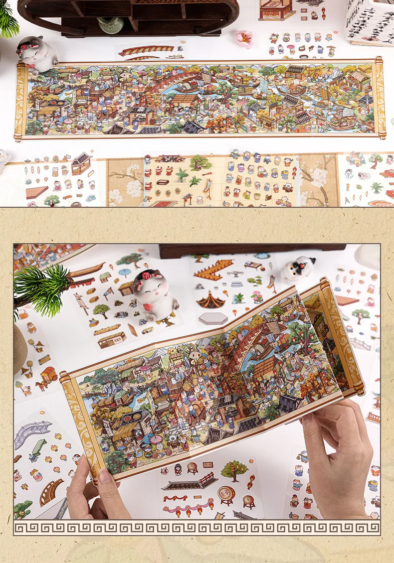 Kawaii Meisterwerk Scroll 3D klassische Arbeit Cartoon Tiere Landschaft Aufkleber DIY Tasche Hütte Szene Halloween Kinder Geschenke – Detail 7