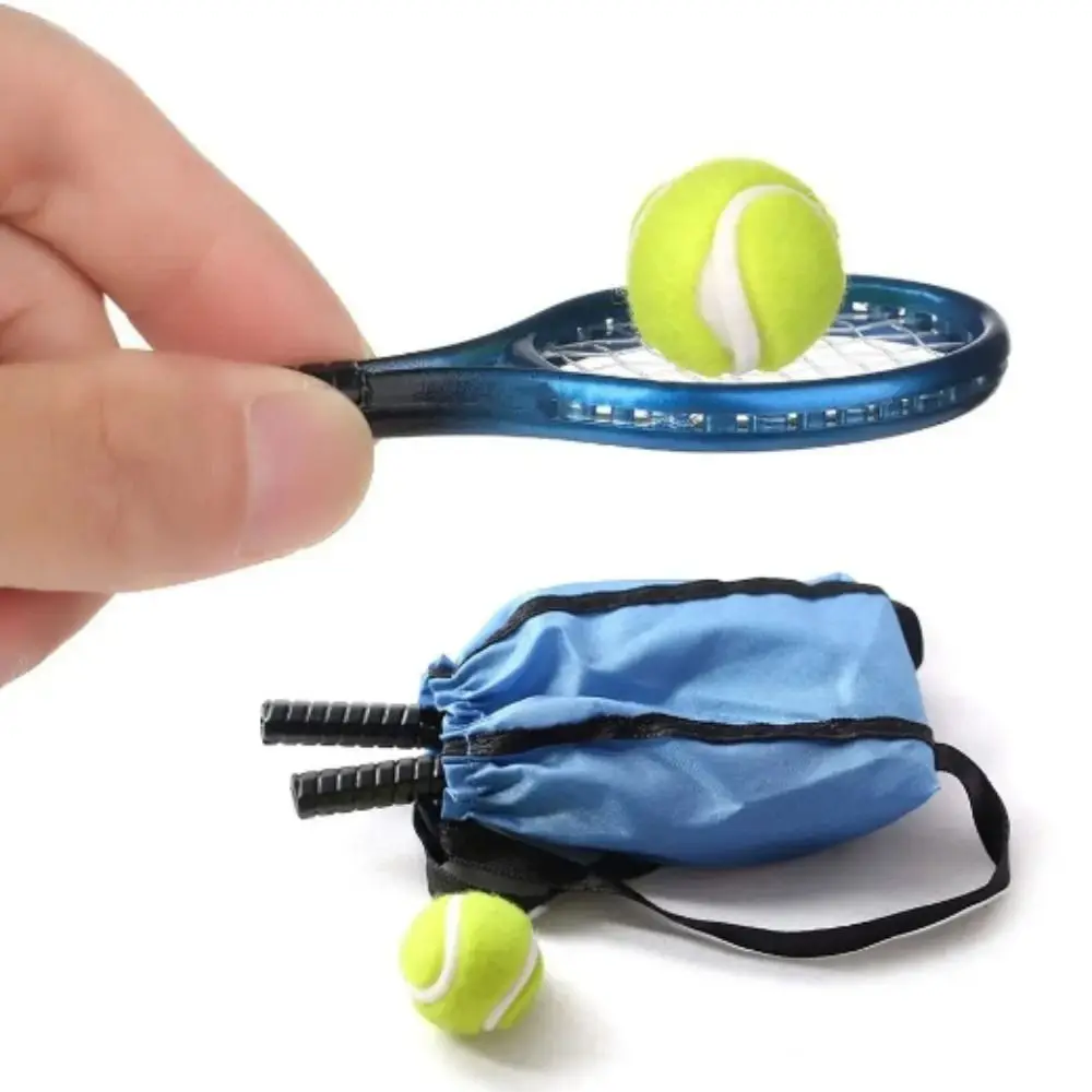 Mini Doll Tennis Racket Kits Simulation Tennis 1/6/1/12 Miniature Tennis Model Set Diy Dollhouse Diy Accessories